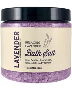 Relaxing Lavender Bath Salt | Epsom Salts and Dead Sea Minerals for Soaking & Muscle Relief | Foot Soak | Bath Salts for Women | Soothing Lavender Scent | Bath Products | Soak in Luxury 1 lbs