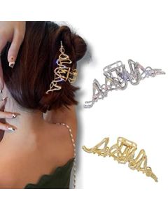 Dark Horse Beauty 2 Piece Large Metal Hair Claw, Ideal for Medium to Thick Hair, Rhinestone Hair Claw, Silver & Gold Combo Hair Clip, Gold,Silver