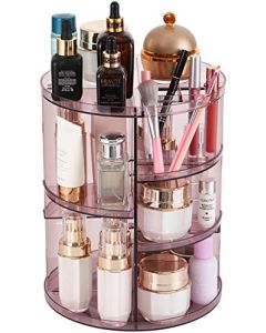 Makeup Organizer, 360 Degree Rotating Adjustable Cosmetic Storage Display Case with 4 Tier Adjustable Large Capacity,Fits Jewelry,Makeup Brushes,Lipsticks and More,Purple Transparent
