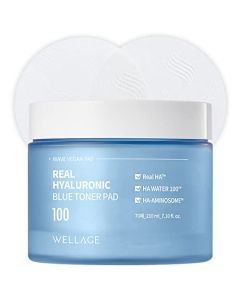WELLAGE Real Hyaluronic Blue Toner Pad – Quick Soothing & Moisturizing Face Pads with Hyaluronic Water - Irritation Free Exfoliating Toner Pads for Skin Smooth, 70 Sheets