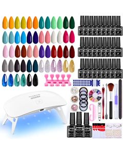JEWHITENY 30PCS Gel Nail Polish Kit with Portable U V Light, 27 Colors Gel Nail kit Glossy & Matte Top Coat Base Coat Professional Gel Nail Polish Set Integrated Manicure Kit for Home and Salon Use