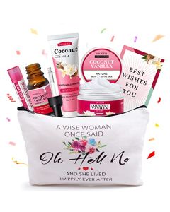 Gifts for Women,Friendship Gifts for Women,Travel Size Convenience Kits Coconut Vanilla Spa Gifts for Women,Bath and Body Set Travel Bag Include Hand Cream,Body Lotion,Lip Balm,Essential Oil