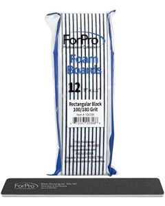 ForPro Rectangular Foam Boards, Black, 100/180 Grit, Double-Sided Manicure and Pedicure Nail Files, 7” L x 1.1” W, 12-Count