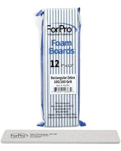 ForPro Rectangular Foam Boards, Zebra, 100/180 Grit, Double-Sided Manicure and Pedicure Nail Files, 7” L x 1.1” W, 12-Count