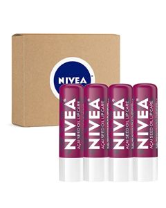 NIVEA Vegan Lip Care Acai Seed Oil and Shea Butter Lip Balm Stick, 0.17 Oz, Pack of 4