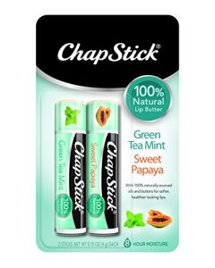 ChapStick 100% Natural Lip Butter Green Tea Mint and Sweet Papaya Lip Balm Tubes Variety Pack - 0.15 Oz Each (Pack of 2)
