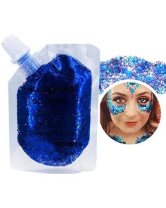 Body Glitter Gel 16 Color Sequins Glitter Gel Easy to Apply&Clean, Festival Glitter Christmas Makeup for Women Long Lasting Sparkling Suitable for Body, Face, Hair, Eyes PeacockBlue(Chunky Glitter)