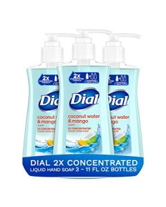 Dial 2X Concentrated Liquid Hand Soap, Coconut Water & Mango, 11 Fluid Ounces, Pack of 3
