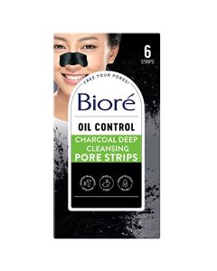 Bioré Charcoal Blackhead Remover Pore Strips, Deep Cleansing Nose Strips for Blackhead Removal and Pore Unclogging, 3X Less Oil, 6 Count