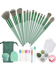 23 pcs Makeup Brushes Set with Beauty Blender, Eyeshadow Brush Concealers Powder Make Up Brushes, 4 pcs Boxed Makeup Sponges for Foundation (Middle Size, Green)