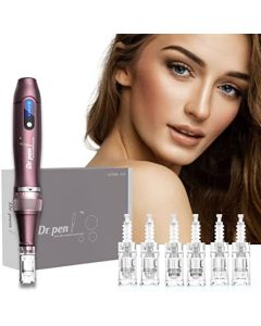 Dr. Pen Ultima A10 - Authentic Multi-Function Wireless Derma Beauty Pen - Trusty Skin Care Tool Kit for Fast Results - 0.25mm 12pins х2 + 36pins х2 + Round Nano x2