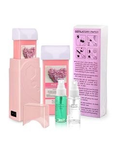 Rose Wax Roller Kit for Women and Men, Depilatory Soft Wax roller Warmer at Home Waxing Kit for arms legs and larger areas of the body Sensitive Skin Hair Removal, Roll On Wax Cartridge Refill Waxing Kit