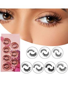 IKISBTY Mink Lashes Natural Look False Eyelashes Fluffy Flat Eyelashes 3D Mink Lashes Wispy Strips Lashes 7 Pairs Different Style