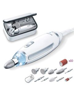 Beurer MP62 Professional Nail Drill Kit, Portable Electric File Machine with 10 Attachments & 10 Sanding Bands, Efile Dremel for Acrylic Gel Manicure and Pedicure, LED Light, with Storage Case
