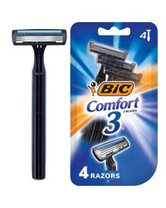 BIC Comfort 3 Disposable Razors for Men, Perfect Razors For a Smooth and Comfortable Shave, 4 Disposable Razors With 3 Blades, 4 Count Shaving Kit
