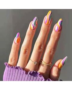 Gentle Claws Press On Nails - Color Fresco | Candy Swirl Press On Nails, Medium Swirl Almond Shaped Colorful Nails with Design for Women and Girls, 24 Pcs Reusable Candy Swirl Fun Fake Nails