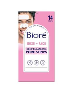 Biore Nose+Face, Deep Cleansing Pore Strips, 7 Nose + 7 Chin or Forehead, with Instant Blackhead Removal and Pore Unclogging, 14 Count, Oil-free, Non-Comedogenic Use