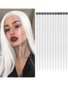 12 PCS White Hair Extensions Clip in, Colored Party Highlights Extension for Kids Girls Synthetic Hairpiece Straight 22 inch