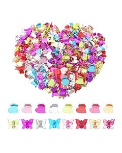 Mini Claw Hair Clips for Girls,100 Pcs Butterfly/Heart Shaped Tiny Claw Clips Sparkly Small Pins Hair Accessories for Women Girls