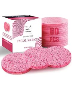 60-Count Compressed Facial Sponges, 100% Natural Cosmetic Spa Sponges for Facial Cleansing, Exfoliating Mask(Pink)
