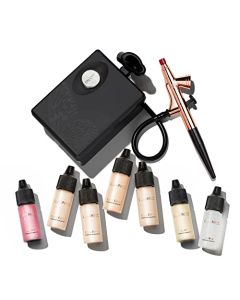 Luminess Air Basic Airbrush Makeup Kit and 9-Piece Silk 4-In-1 Airbrush Foundation Starter System, Fair Coverage - Quick, Easy and Long Lasting Application - Includes Primer, Blush and Glow