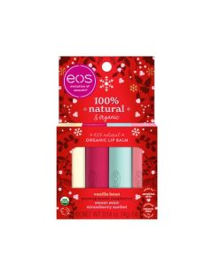 EOS Limited Edition Holiday Lip Balm Variety Pack, 100% Natural & Organic, All-Day Moisture, Made for Sensitive Skin, 0.14 oz, 4-Pack, Clear