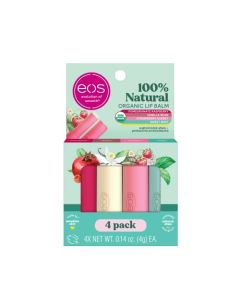 eos 100% Natural & Organic Lip Balm Sticks- Strawberry Sorbet, Vanilla Bean, Sweet Mint & Pomegranate Raspberry, Lip Care Products, 0.14 oz, 4-Pack