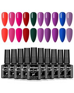 JEWHITENY 10 PCS Gel Nail Polish Kit - Orange Pink Rose Red Purple Blue Soak off Gel Nail Polish Christmas Gel Polish Set for Nail Art Design Set For Salon Home DIY & Gifts