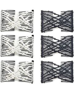 NSBELL 6PCS Beads Hair Combs Magic Elastic Hair Clips Stretchy Hair Comb Double Clips for Women Girls Hair Accessory