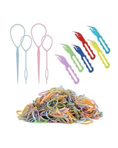 1004pcs Elastic Hair Tie Cutter for Kids Rubber Band Cutter Remover Tool for Hair Toddler Girls-2pcs Hair Elastic Cutter-2pcs Topsy Tail Hair Tool-1000pcs Colorful Mini Clear Hair Ties Bands Elastics