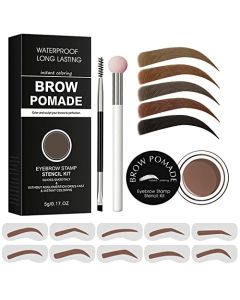 Eyebrow Stamp Stencil Kit - for Waterproof Eyebrows Makeup, Eyebrow Stamp Kit with Sponge Applicator, 10 Eyebrow Stencils, Dual-ended Brow Brush, Waterproof Eyebrow Pomade (Chocolate)