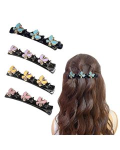 Sparkling Crystal Stone Braided Hair Clips for Women,Rsvelte Braided Hair Clip with 3 Small Clips, Multi Clip Hair Barrette, Triple Hair Clips with Rhinestones for Sectioning (Butterfly-4 PCS)