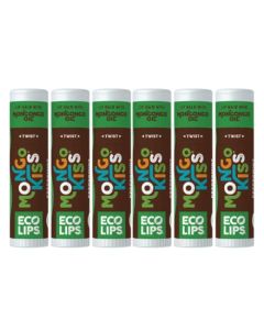 LIP BALM Mongo Kiss 6-Pack (6 tubes) by Eco Lips 100% Organic Beeswax & Cocoa Butter Lip Care with Organic Mongongo Oil - Soothe & Moisturize Dry & Cracked Lips - Made in USA. (Peppermint)