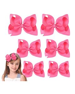 Pink Hair Bow For Girls and Toddler - 6 pcs Pink Bow 6 inch ×2, 4 inch ×2, 3 inch ×2