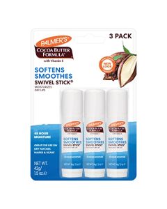 Palmer's Cocoa Butter Formula Moisturizing Swivel Stick with Vitamin E, Softening & Soothing Lip Balm, Face & Body Stick Moisturizer Ideal for Treating Dry Skin Patches (Pack of 3)