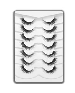 Himirell Lashes Natural Look Clear Lash Band False Eyelashes 12mm Cat Eye Short Faux Mink Lashes Look Natural Fake Eyelashes Strip Lashes Wispy Lashes 7 Pairs Fake Lashes Pack