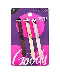 Goody Metal Hair Barrettes Clips - 3 Count, Assorted Colors - Slideproof and Lock-In Place - Suitable for All Hair Types - Pain-Free Hair Accessories for Men, Women, Boys, and Girls - All Day Comfort