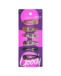Goody Metal Contour Hair Snap Clips - 6 Count, Classic Colors - Just Snap Into Place - Suitable for All Hair Types - Pain-Free Hair Accessories for Women and Girls - All Day Comfor