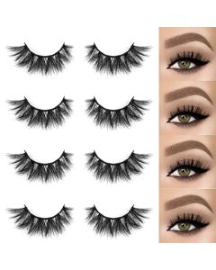 SY LASHES Mink Lashes 18mm 3D Real Mink Eyelashes Cat Eye Fluffy Cross False Eyelashes Wispy Soft Reusable Luxury Volume 5D Fake Eyelashes (Star01, 4 Pairs)