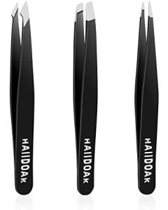 Tweezers Set, Professional Stainless Steel Tweezers for Eyebrows, Great Precision for Facial Hair, Splinter and Ingrown Hair Removal (3 Count / 3.8inch, Black)