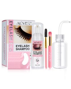 Lash Shampoo for Lash Extensions, 50ml Mousse Cleanser+Rinse Bottle+Brushes+Hydrogel Eye Patch, Eyelash Extension Cleanser,Lash Wash Kit,Paraben & Sulfate Free for Salon & Home Use