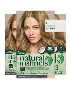 Clairol Natural Instincts Demi-Permanent Hair Dye, 8 Medium Blonde Hair Color, 5.85 Fl Oz (Pack of 3)