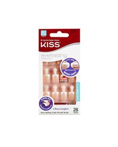 Kiss Everlasting French Nail Manicure, Chip-Free, Flexi-Fit Technology, Real Short, String of Pearls", Nail Kit with Pink Nail Glue (Net Wt. 2g / 0.07oz), Mini File, Manicure Stick, and 28 Fake Nails