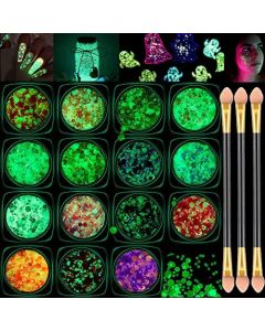 15 Colors Glow in The Dark Face Body Glitter Gel, Holographic Iridescent Chunky Glitter for Women, UV Black Light Glitter for Body/Face/Hair/Eyeshadow/Nail, Glitter Makeup for Carnival Party (Set B)