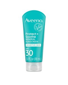 Aveeno Protect + Soothe Mineral Sunscreen Lotion with Broad Spectrum SPF 30, Quick Drying and Water-Resistant UVA/UVB Protection for Sensitive Skin, Fragrance-Free, 3.0 fl. oz