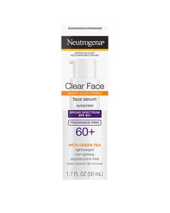 Neutrogena Clear Face Serum Sunscreen with Green Tea, Broad Spectrum SPF 60+, Non-Comedogenic Face Sunscreen for Lightweight UVA/UVB Protection, Oxybenzone- & Fragrance-Free, 1.7 fl. Oz