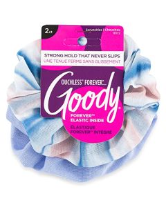 Goody Forever Scrunchies - 2 Count, Blue Stripes - Pain-Free Hair Accessories for Men, Women, Boys & Girls - Style With Ease & Keep Your Hair Secured for All Day Comfort - For All Hair Types