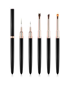 Raindon Nail Art Liner Brushes - Nail Art Design Pen Painting Tools Liner Brush UV Gel Polish Painting Nail Design Brush Metal Handle for Pulling Lines, Details (Black1)