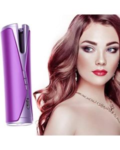 Cordless Automatic Hair Curler, Anti-Tangle Wireless Auto Curling Iron Wand with LCD Display, Rechargeable Spin Curler Rotating for Long Hair, Fast Heating for Hair Styling, Auto Shut-Off, Purple