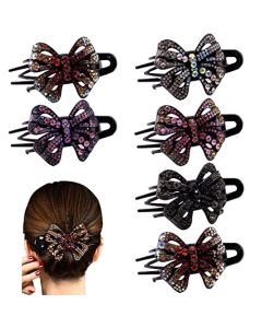 6 PCS Fancy Hair Clips,3.7" Big Bow Hairpin Barrettes for Thick/Thin Hair,Handmade Rhinestone Sparkly Bow Hair Accessories,Glitter Hair Clips Claw for Women Girls Thick Long Hair